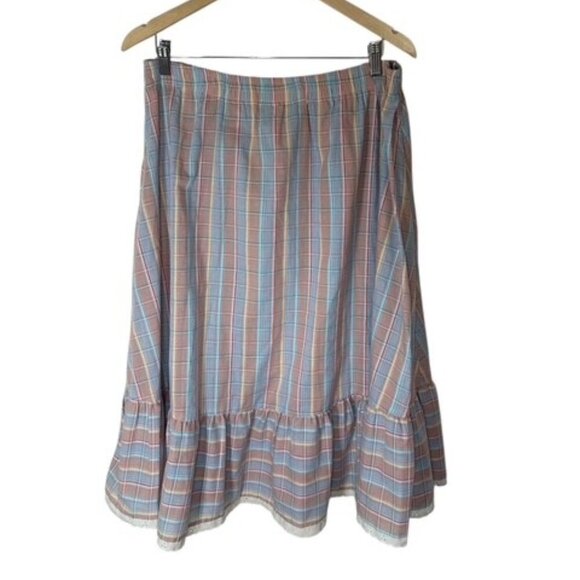 Vintage 80s 90s  plaid cotton maxi skirt 26"/27" cottagecore coastal Size Medium - Picture 1 of 9